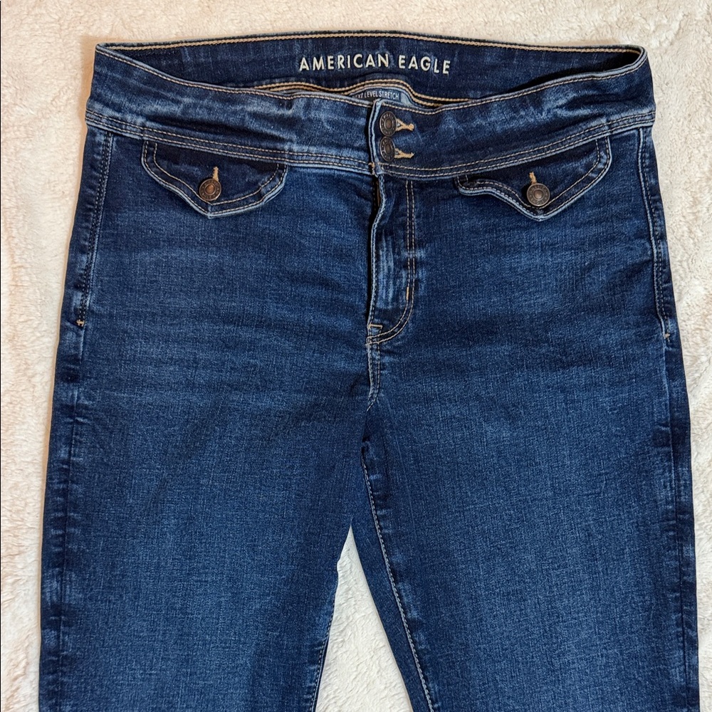 American Eagle Kick Boot Jeans Dark Wash Flap Pocket Bootcut Size 8 Short - Picture 2 of 8